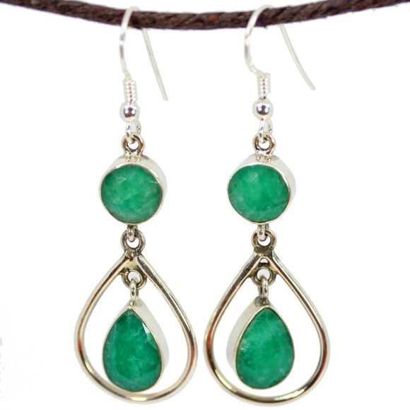 Round and Pear Shaped Green Quartz Danglers - Picture 1 of 1